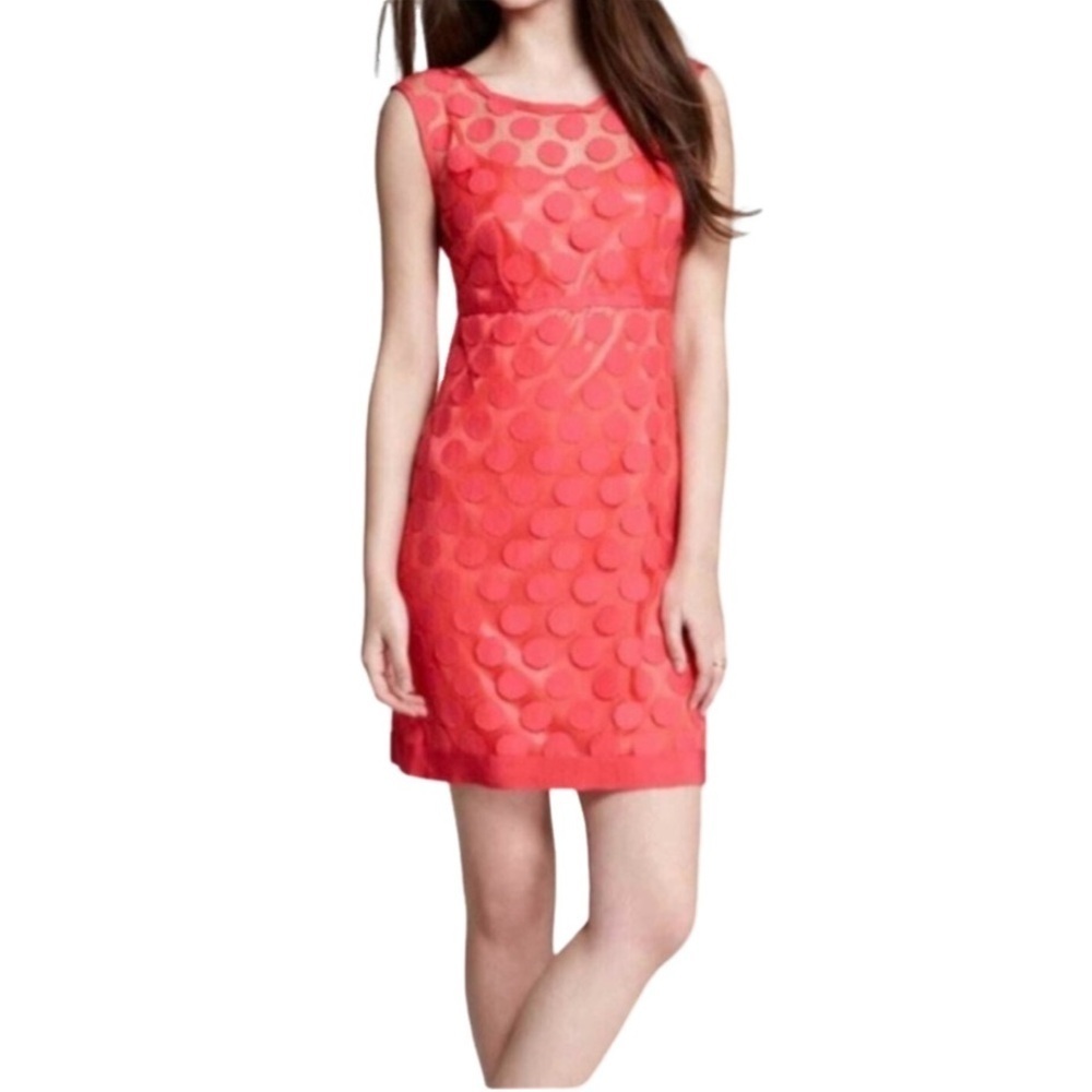 Laundry by Shelli Segal sleeveless dress. Size 10. Pink polka dot mesh overlay.